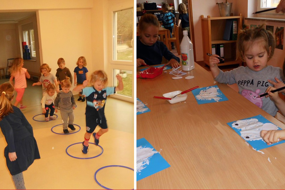 Kinder spielen und basteln in einer Einrichtung