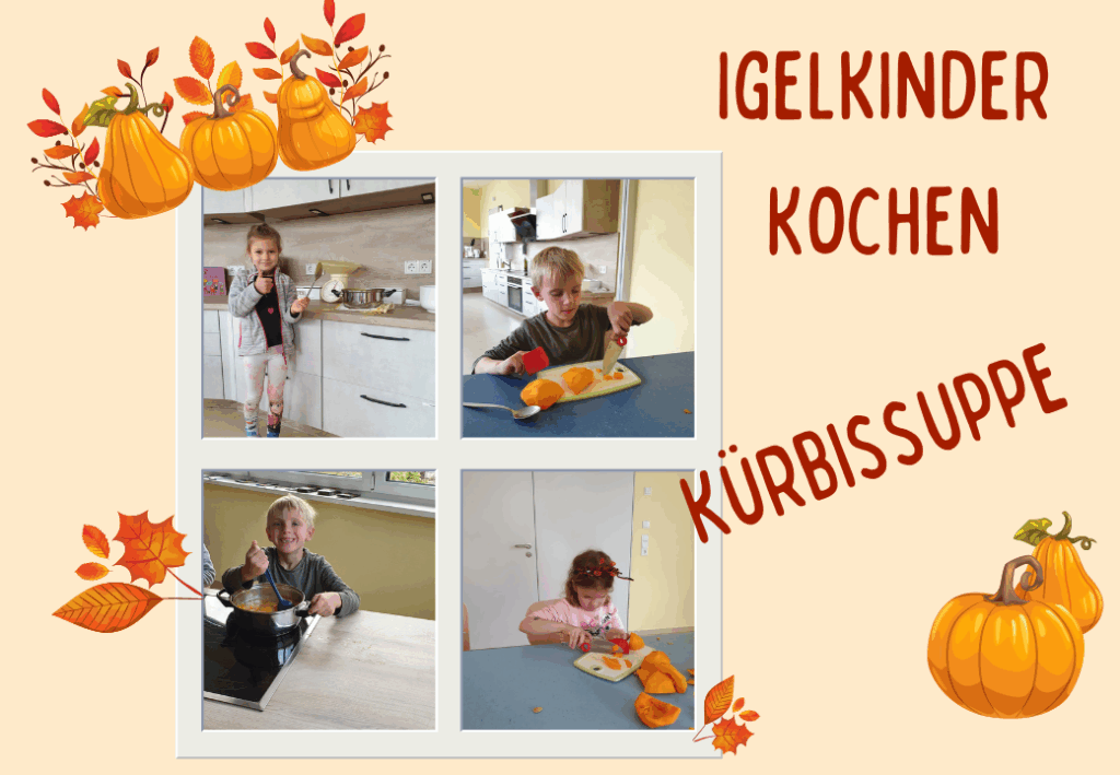 Kinder bereiten Kürbissuppe zu