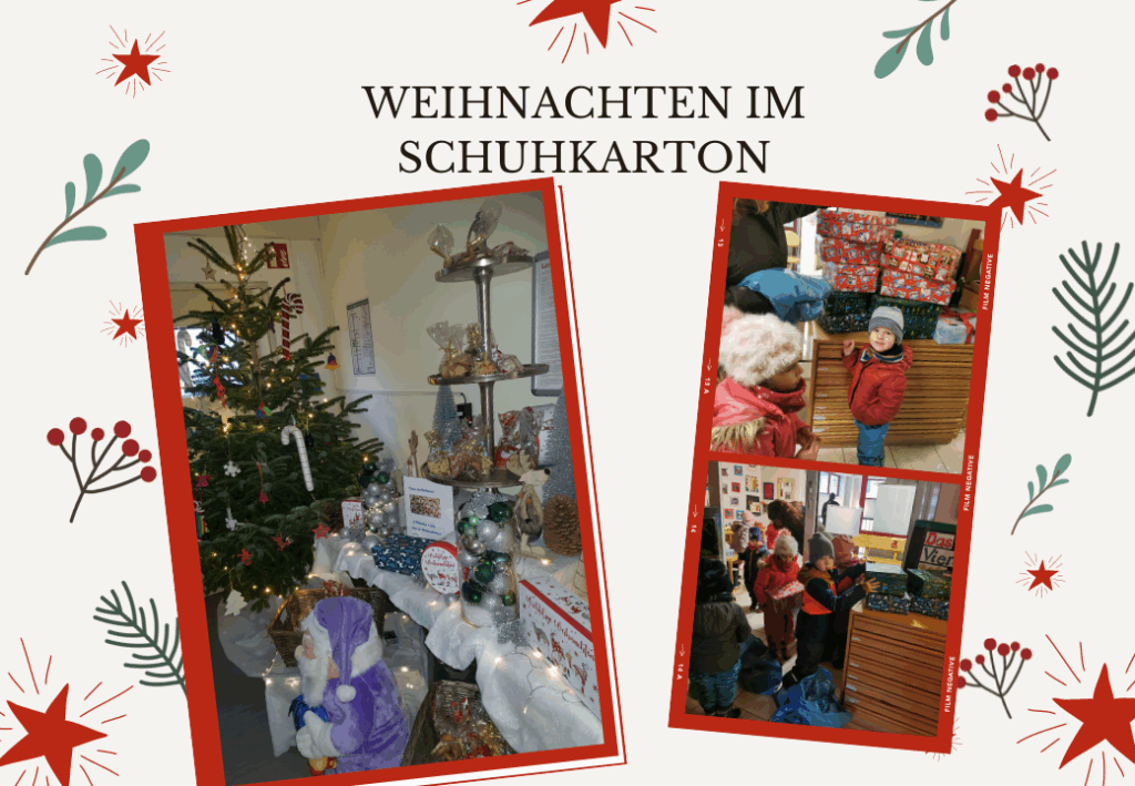 Collage zum Thema Weihnachten im Schuhkarton