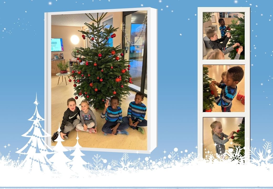 Kinder und Weihnachtsbaum in einem Innenraum