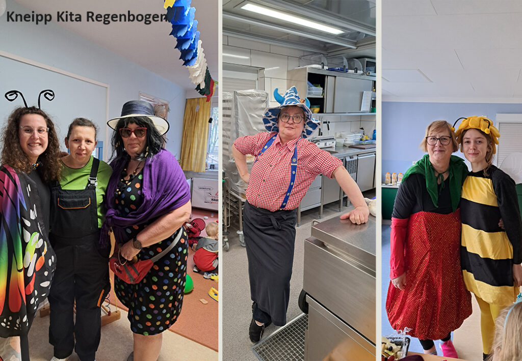 Menschen in kreativen Kost&uuml;men in einer Kita.