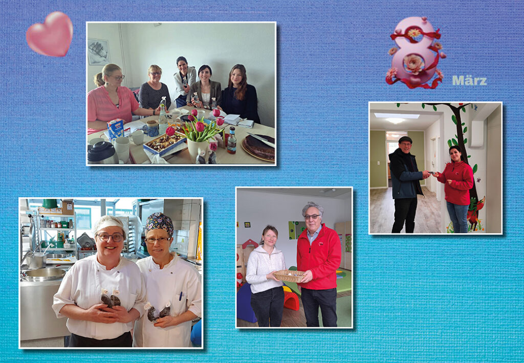Collage von AWO-Mitarbeitern bei verschiedenen Aktivit&auml;ten im M&auml;rz.