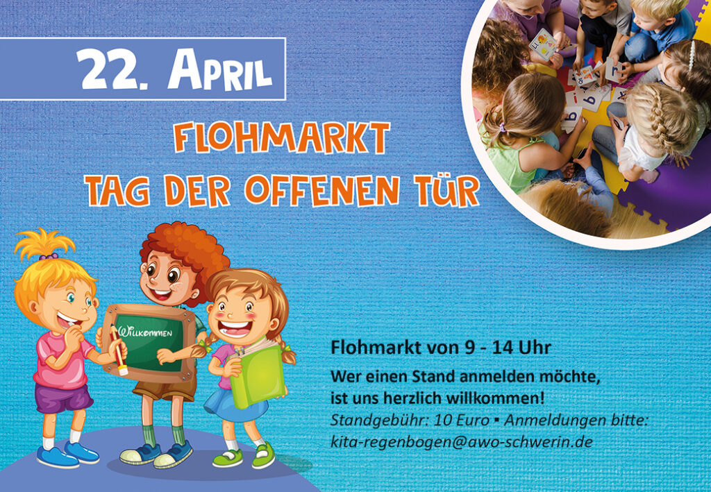 Plakat f&uuml;r einen Flohmarkt und Tag der offenen T&uuml;r