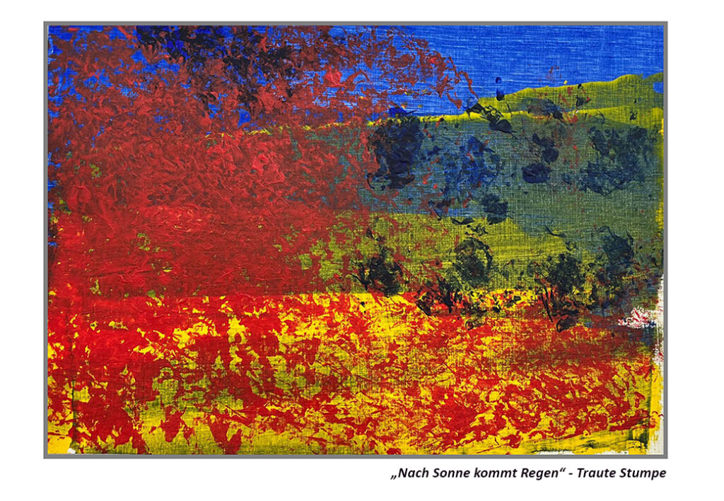 Abstraktes Gem&auml;lde mit dominierenden Farben Rot, Blau und Gelb