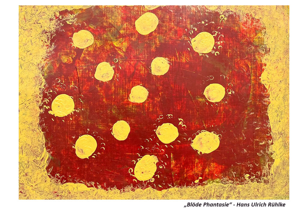 Ein abstraktes Gem&auml;lde mit roten und gelben Farbt&ouml;nen.