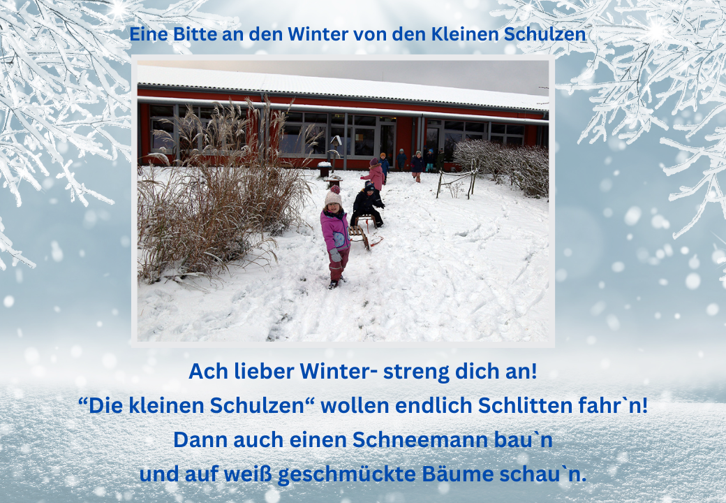 Kinder spielen im Schnee vor einem Gebäude