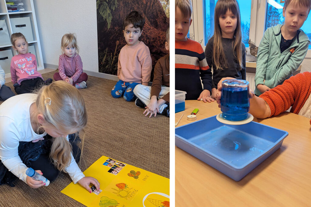 Kinder in einem Raum bei einem Bastel- und Experimentier-Workshop.