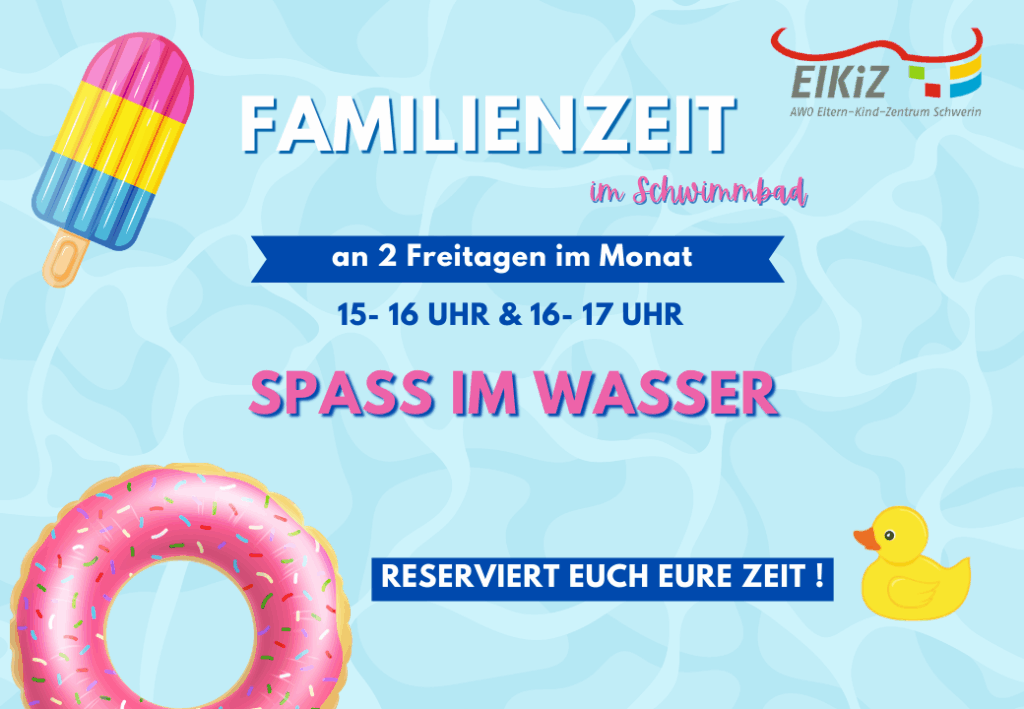 Illustration eines Werbeplakats für Familienzeit im Schwimmbad.