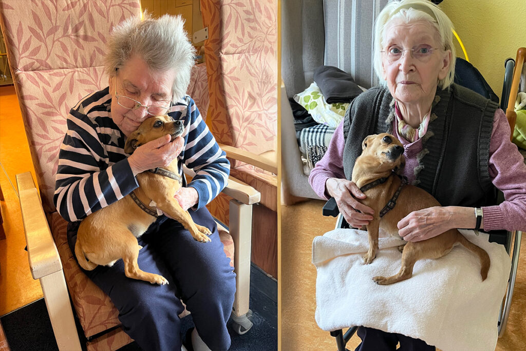 Zwei &auml;ltere Damen mit kleinem Hund