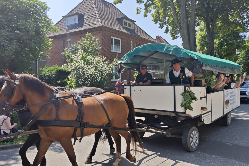 Pferdewagen mit Menschen auf einem Festumzug