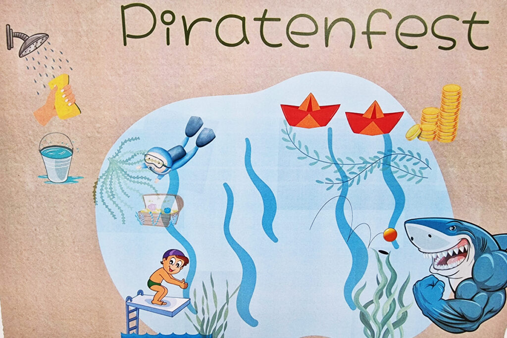 Plakat für ein Piratenfest mit Unterwasser-Illustrationen