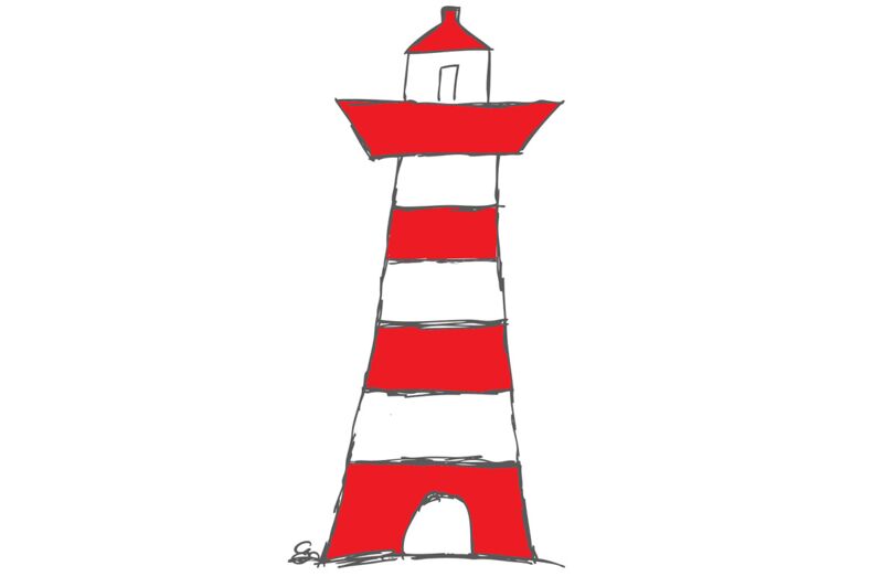 Illustration eines rot-weiß gestreiften Leuchtturms