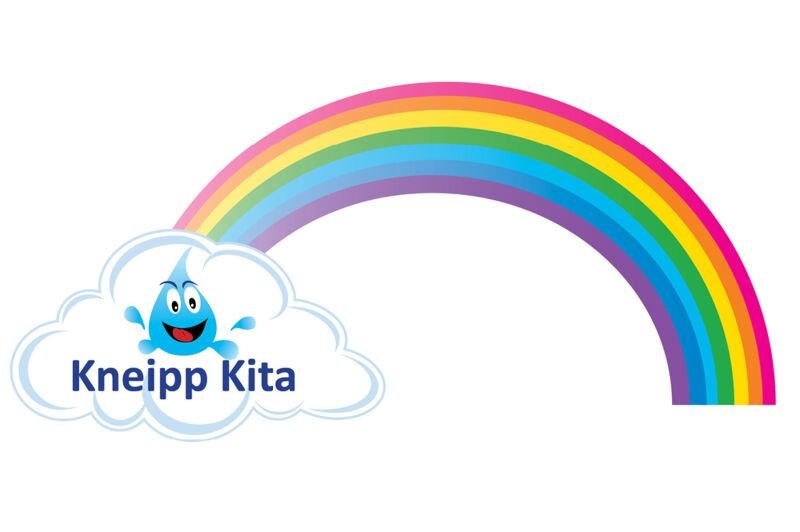 Illustration eines Regenbogens mit einer Wolke und dem Schriftzug 'Kneipp Kita'.