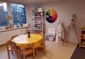 Innenansicht eines Kreativraums in einer Kindertagesstätte.