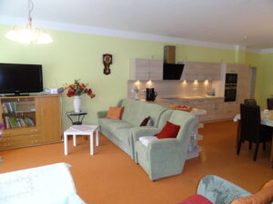 Wohnzimmer mit Küche in offener Raumgestaltung