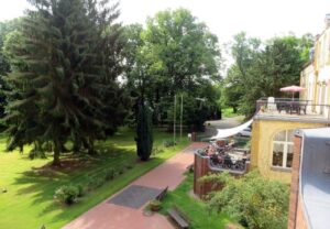 Foto eines Gartens mit Terrasse