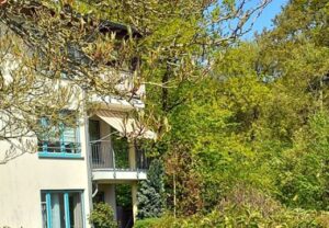 Apartment building surrounded by greenery