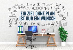 Motivationsbild mit Schreibtisch und Zitat