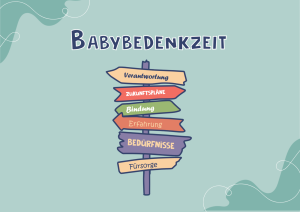 Illustration eines Wegweisers mit Begriffen zur Babypflege.