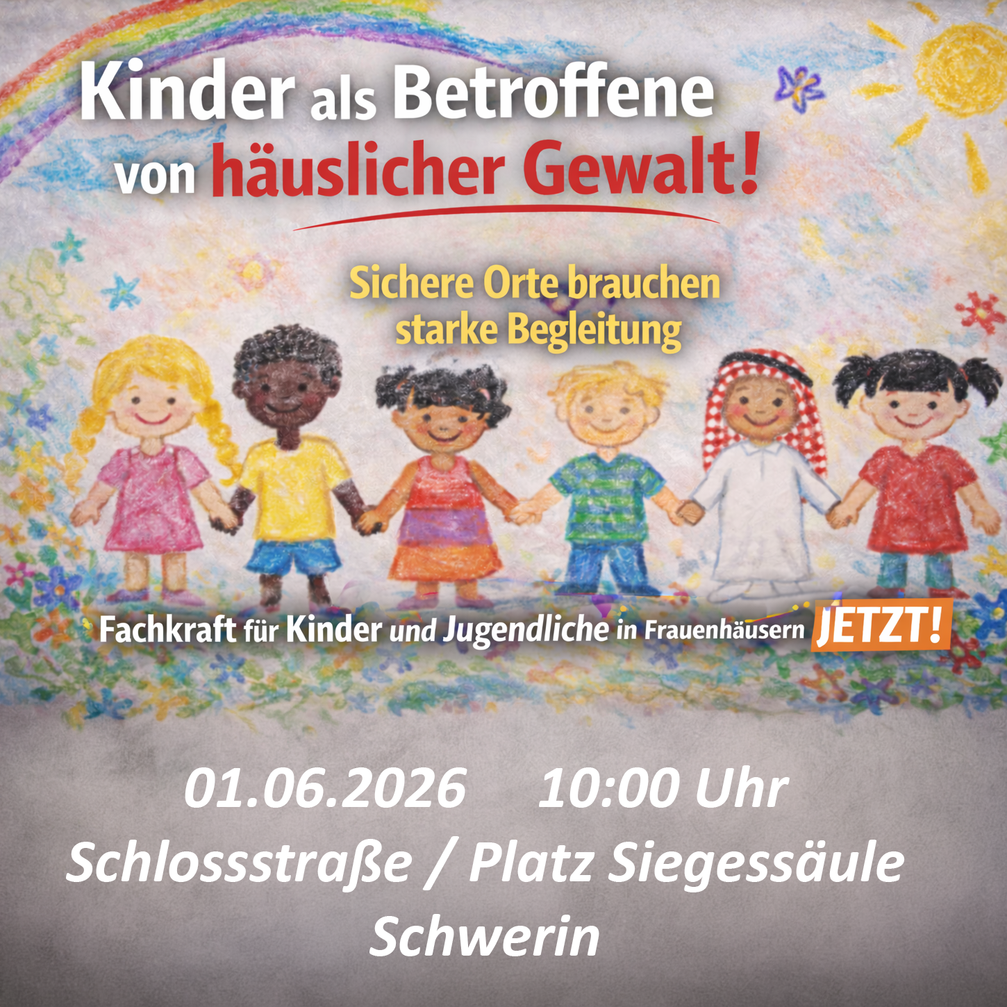 Plakat zur Veranstaltung gegen häusliche Gewalt am 01.06.2026 in Schwerin.