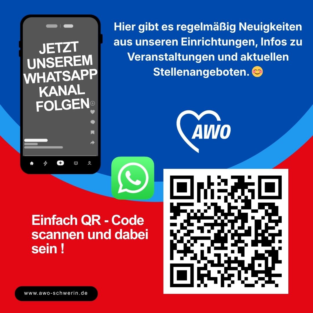 AWO Werbung für WhatsApp-Kanal mit QR-Code