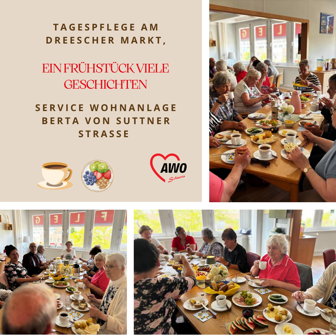 Gruppenszene beim Frühstück in einem Gemeinschaftsraum
