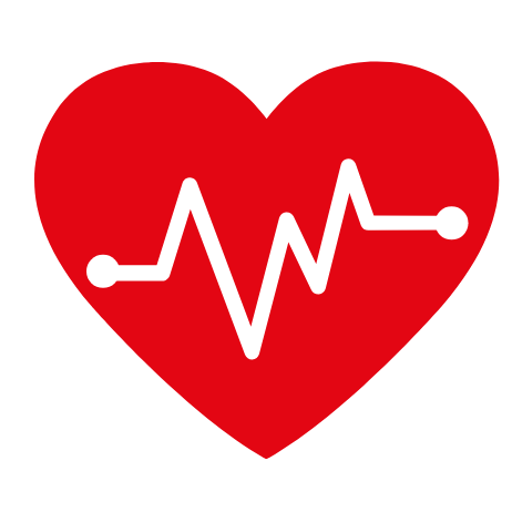 Ein rotes Herz mit einem weißen EKG-Linienmuster.