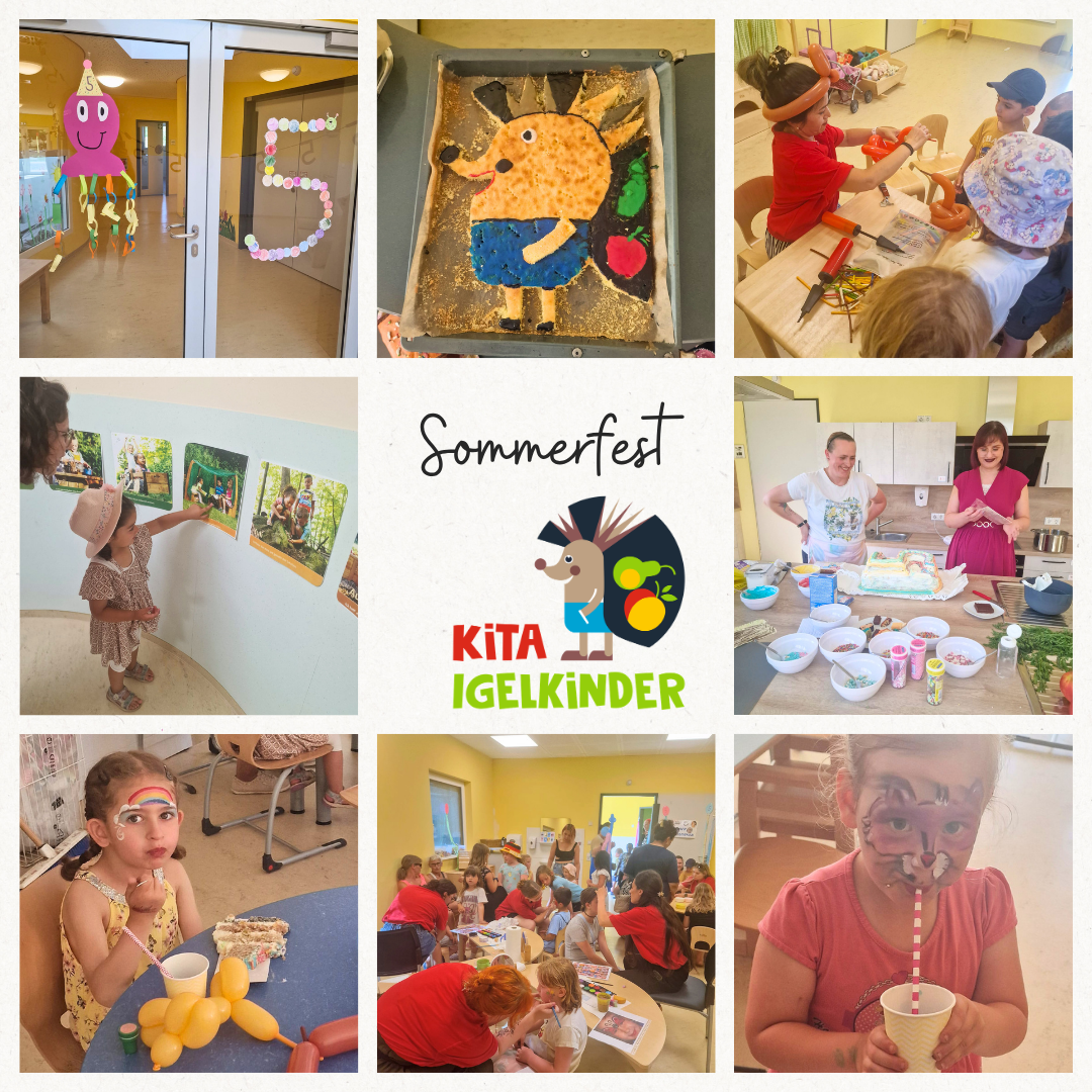 Collage von Bildern eines Sommerfestes der Kita Igelfinder.