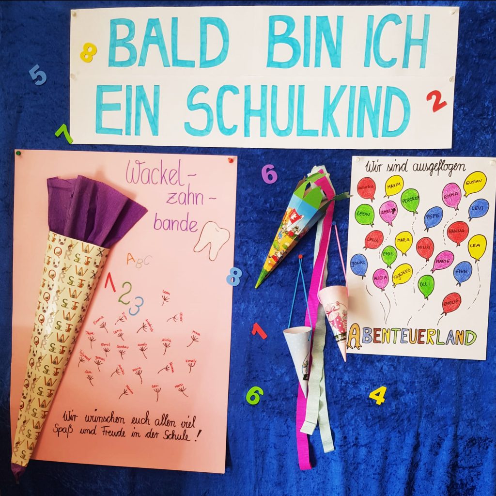 Eine bunte Wanddekoration zur Einschulung.