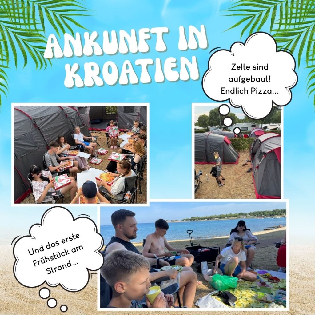 Collage von Bildern eines Campingausflugs nach Kroatien.