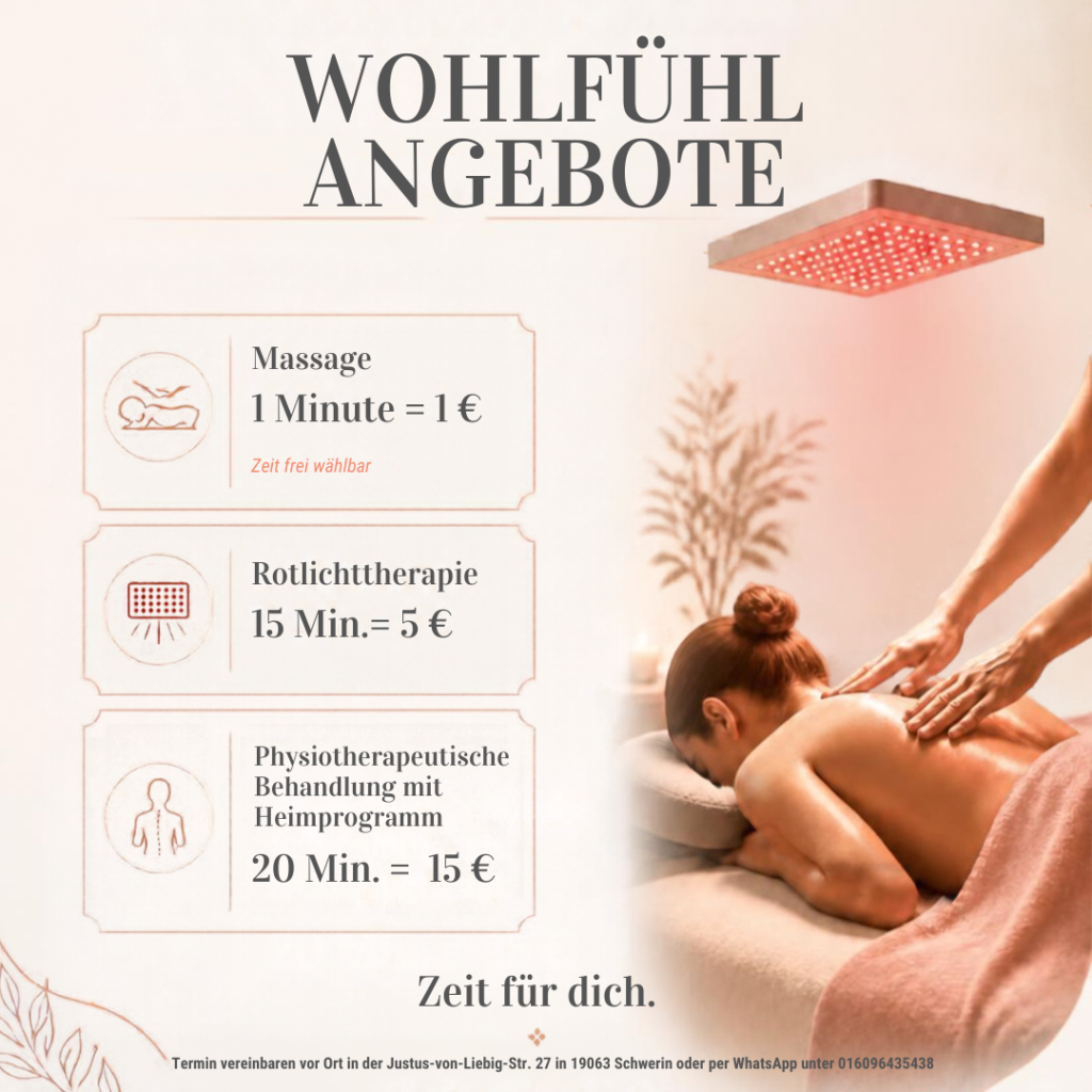 Ein Plakat mit Angeboten für Wohlfühlbehandlungen.